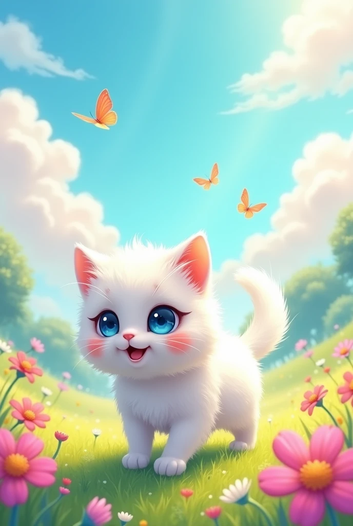 Fantasy Anime Illustration, , 、Cute white cat baby, , Children&#39;s books, Pop colors