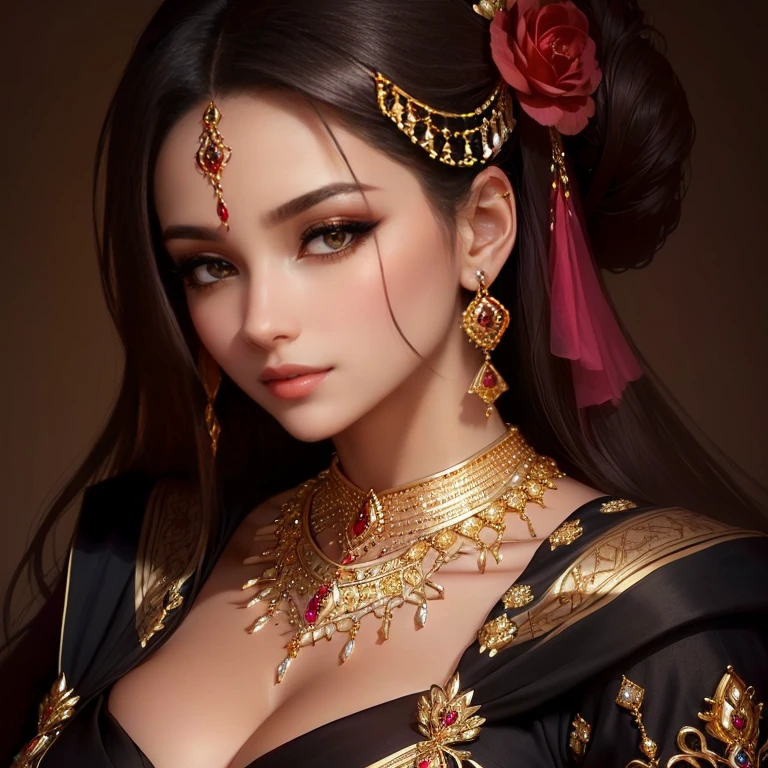close up of woman wearing necklace and earrings, wear elegant jewelry, Very beautiful woman, attractive and beautiful, adorned with precious stones, wear gold jewelry, gorgeous elegant attractive, magnificent and beautiful, very Very beautiful woman, Covered in Jewels, incredibly beautiful face, Very beautiful photo, very attractive and beautiful, very beautiful girl, stunning beautiful, stunning beauty
