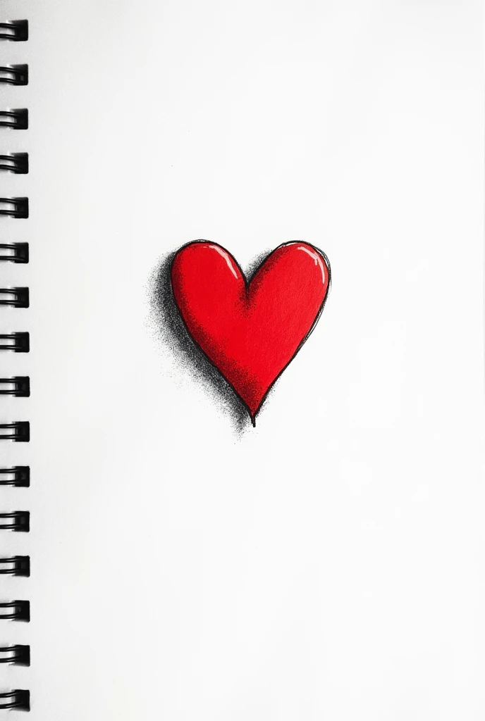 Minimalist drawing of red love in black and white notebook sheet
