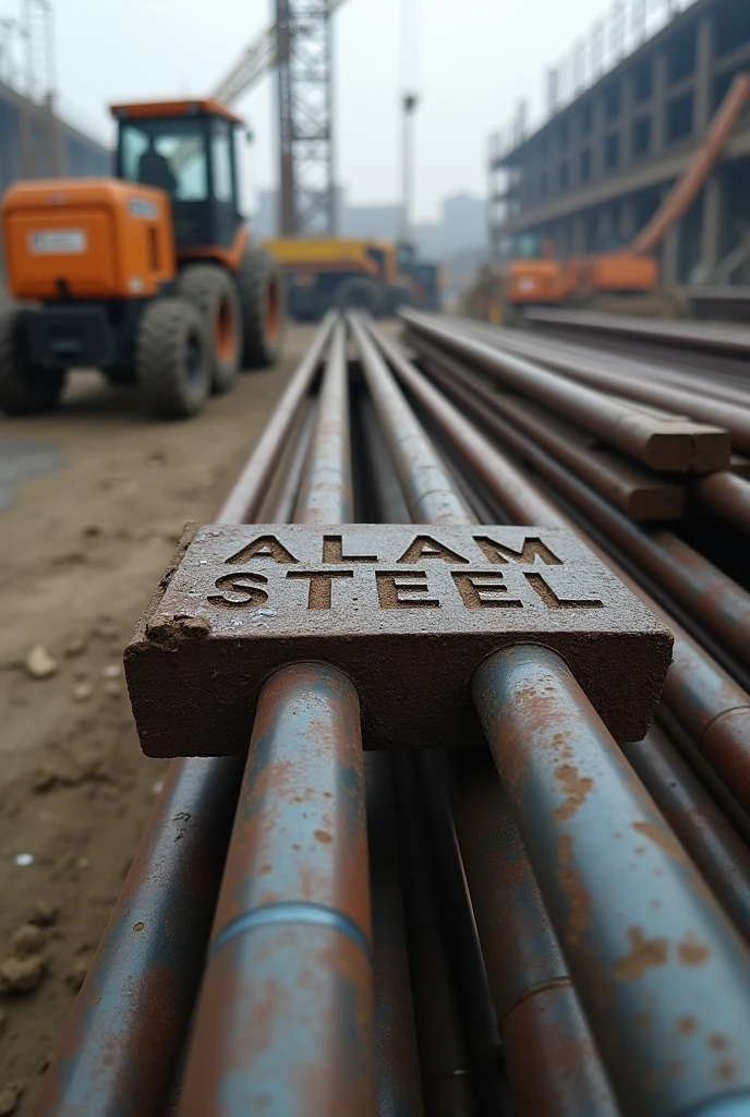 A  ribs rebar/tmt bar / reinfocement bar, which is the print name on uppar part of rebar print text "ALAM STEEL"
