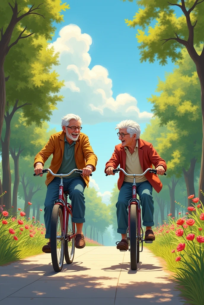 Elder man are biking and talking show on the TV