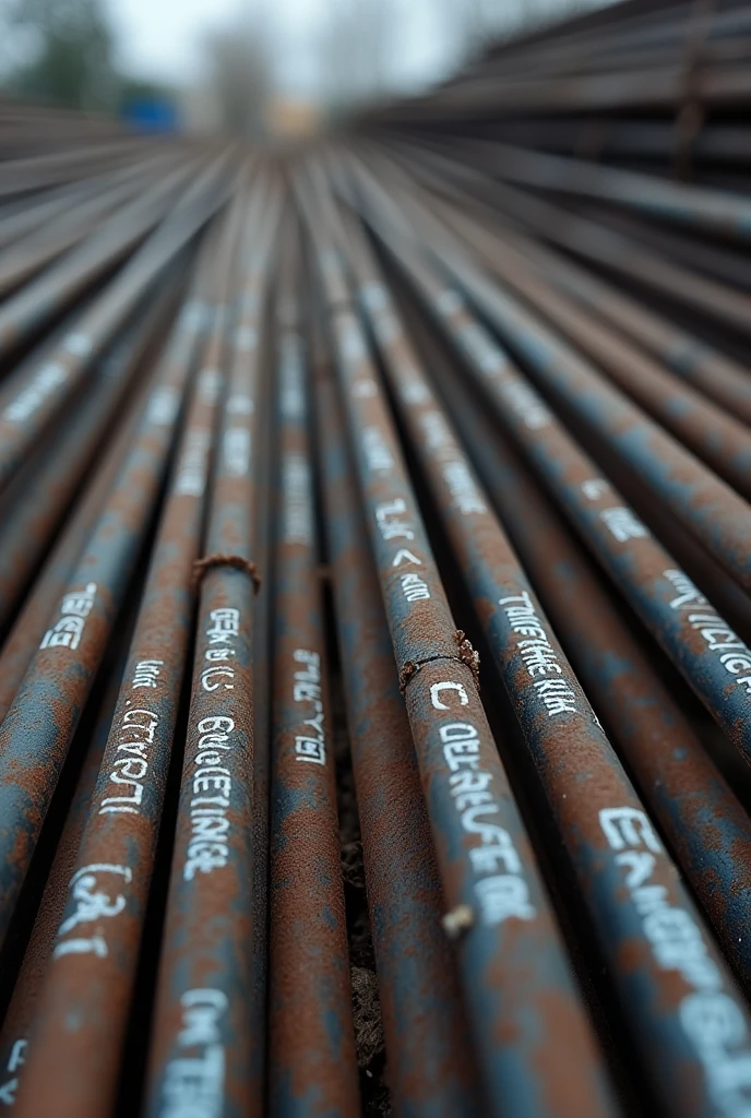 A ribs rebar/tmt bar / reinfocement bar, which is the print name on uppar part of rebar print text "ALAM STEEL"
