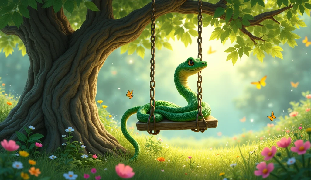 The snake’s on a swing