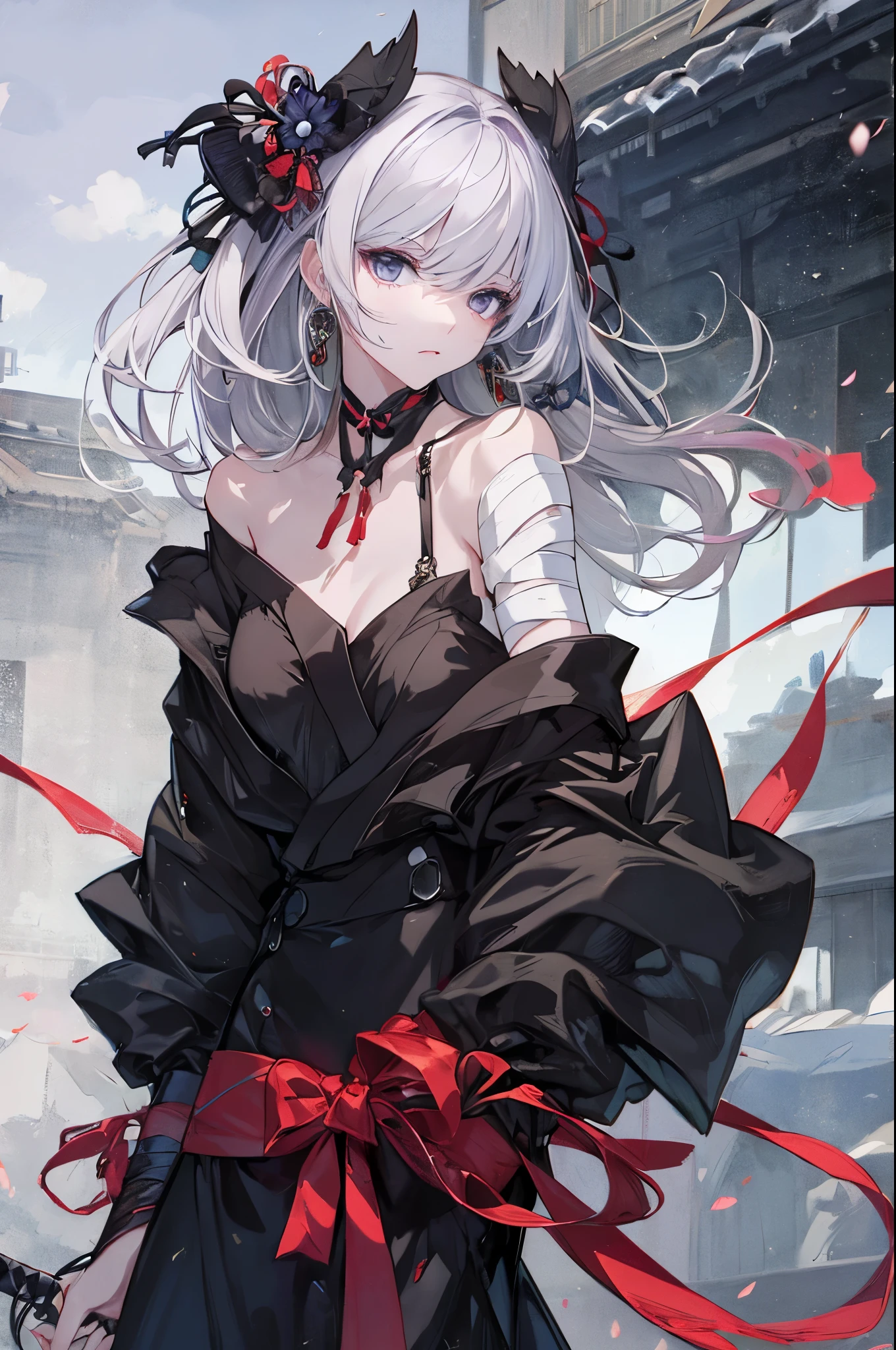 (Highest quality、High resolution、8k、mysterious、masterpiece:1.2)。Yoshitaka Amano-style depiction。Yamada Asaeemon。she、The role of testing swords in the Edo period。Dark circles under the eyes。A crisscross pattern on the back to roll up the sleeves。First to behead、assassination、Executioner。A long Japanese sword on his waist。The gleam in his eyes is gone、Hollow。ただし誰が見てもshe剣の達人で、There is a sense of determination that leaves no room for doubt。White hair from stress、Unkempt hair and quite large。She is certainly attractive as a woman。Bandages wrapped around wrists and ankles、Samurai clothing。Samurai。