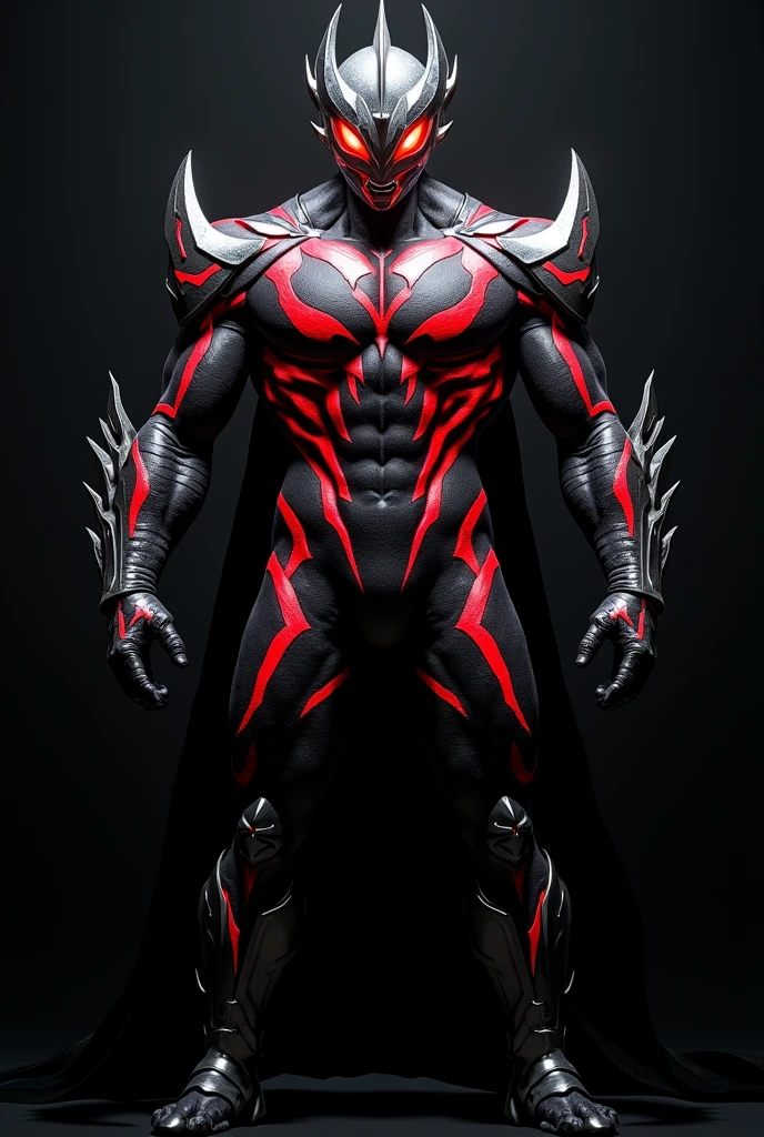 Evil Ultraman、Excessive muscle mass、RAW Photos、Matte texture、Red pattern on a black background、Red eyes