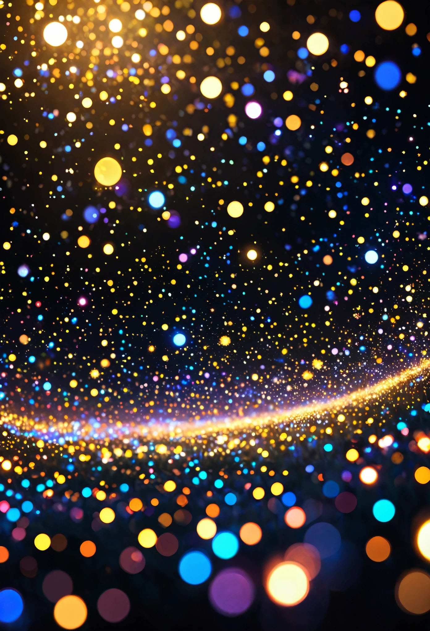 The world is pitch black all around, and the sparkles of small stars are scattered throughout, creating a sea of stars. It's a very fantastical worldview. bokeh photography, (soft focus):1.2, out-of-focus highlights, dreamy ambiance, glowing circles, mesmerizing depth. depth of field