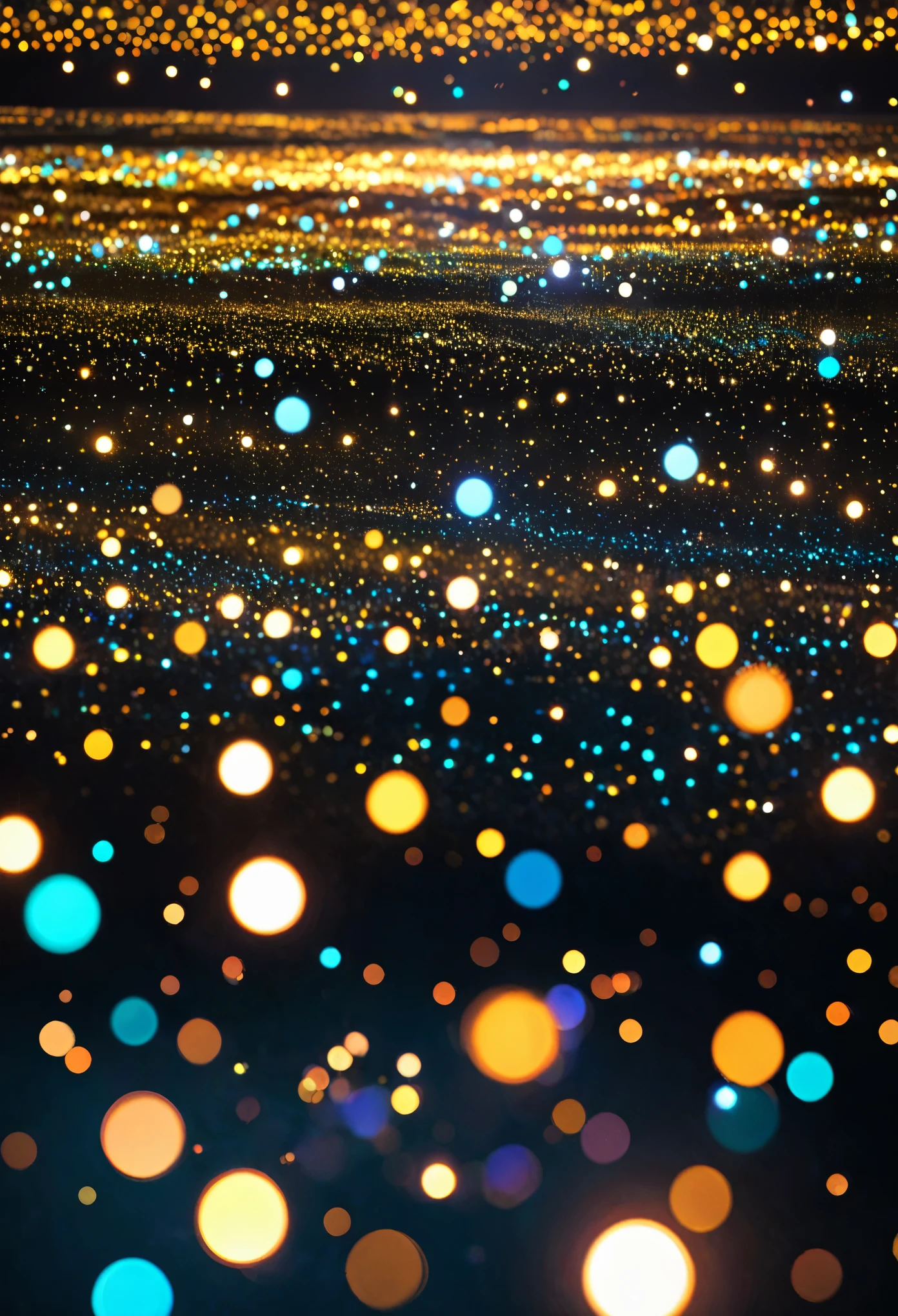 The world is pitch black all around, and the sparkles of small stars are scattered throughout, creating a sea of stars. It's a very fantastical worldview. bokeh photography, (soft focus):1.2, out-of-focus highlights, dreamy ambiance, glowing circles, mesmerizing depth. depth of field
