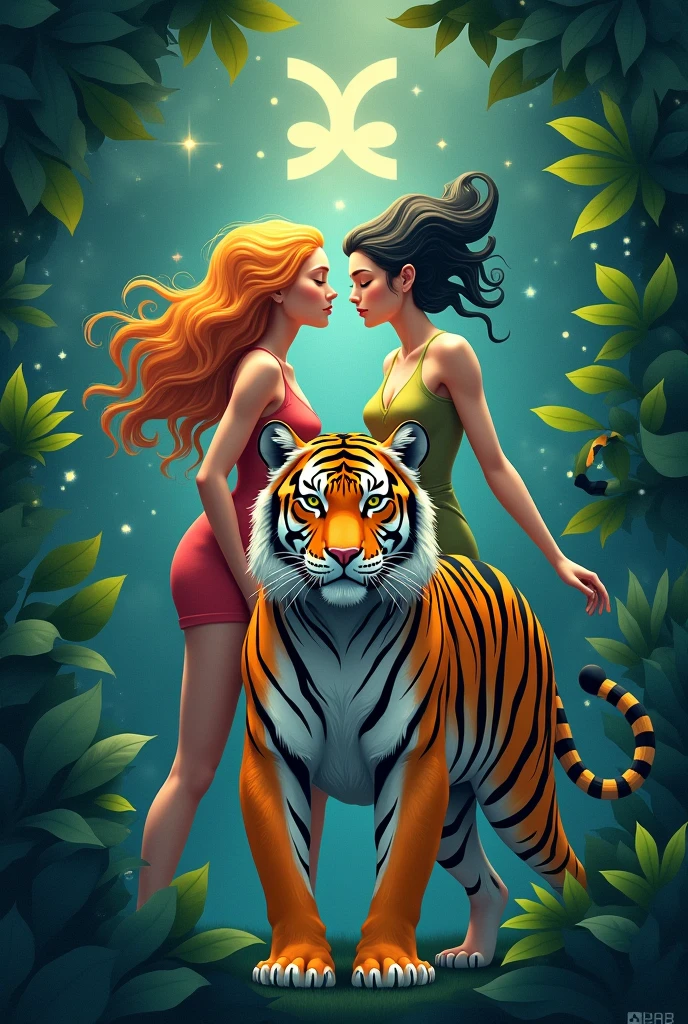 Gemini zodiac sign with tiger