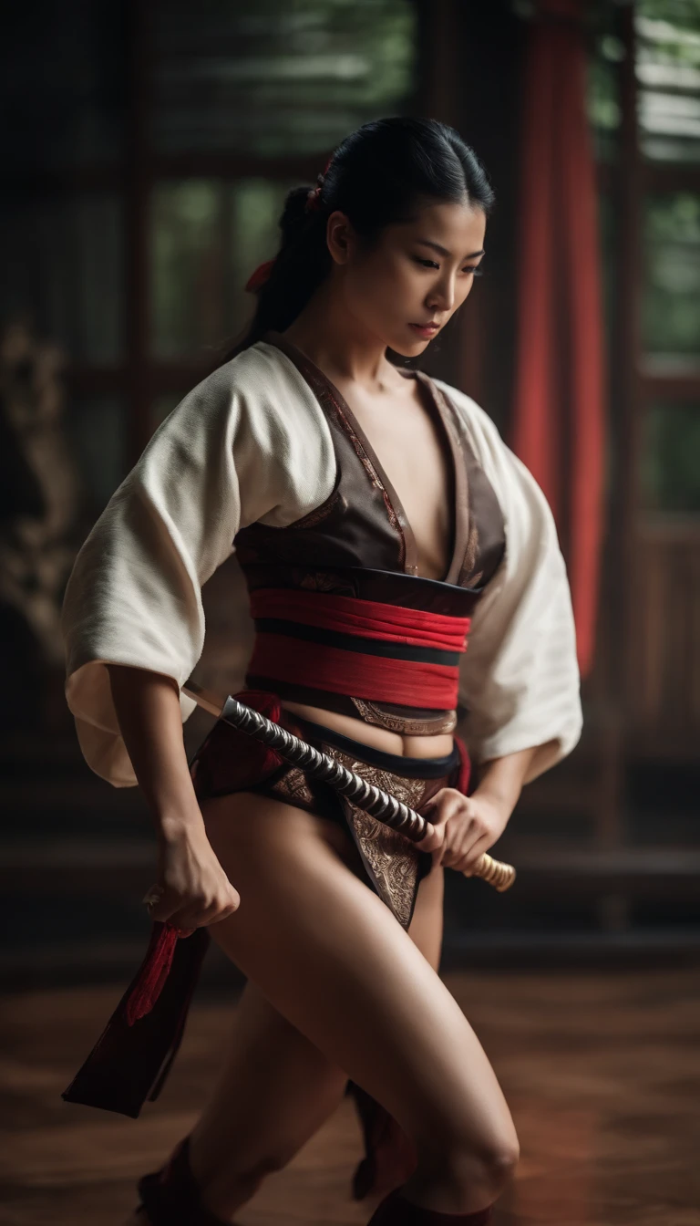 Samurai Swordsman　woman　In underwear　Full body sexy underwear　Full body sexy