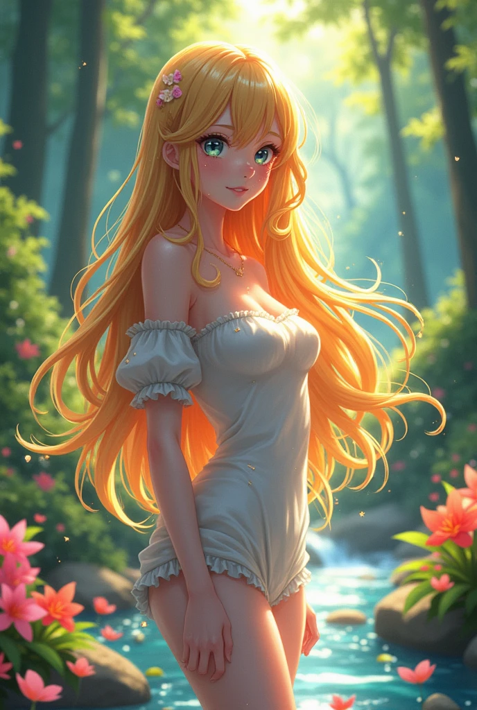 A beautiful wet anime girl having big boobs and big tits fully naked