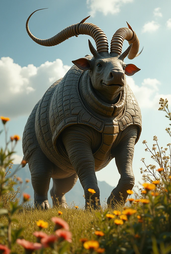 mythical creature, female chimera from armadillo, babirusa and saiga.
Very big and powerful