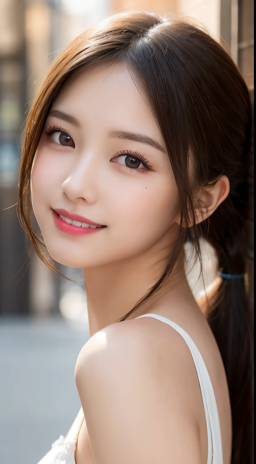 Tabletop, Highest quality, shape, Very detailed, finely, High resolution, 8k wallpaper, 完璧なダイナミックな構shape, Beautiful and detailed, Straight hair, Small breasts, Natural color lip, Random sexy poses,smile,20-year-old girl、Midnight、美しくDetailed face、Perfect and beautiful face,Big eyes、RAW Photos、Expressing feminine poses with the whole body、Beautiful and detailed、Small face、Beautiful Duplex、Slim face and figure,Beautiful golden ratio face,Twin ponytail,Bright expression,Shooting with a focus on beautiful legs、 (Get closer to the face, Make your face bigger, Face Focus:1.0), break, (masterpiece, Highest quality, Very detailed, Detailed face, 8k)、Actual Photos、Perfect and beautiful face、Blur the background、smile