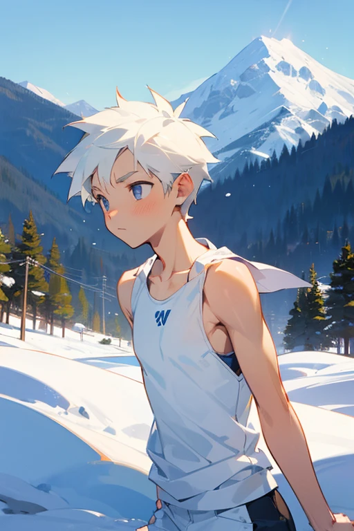 Snowy mountain tight white tank top Y-back elementary school boy