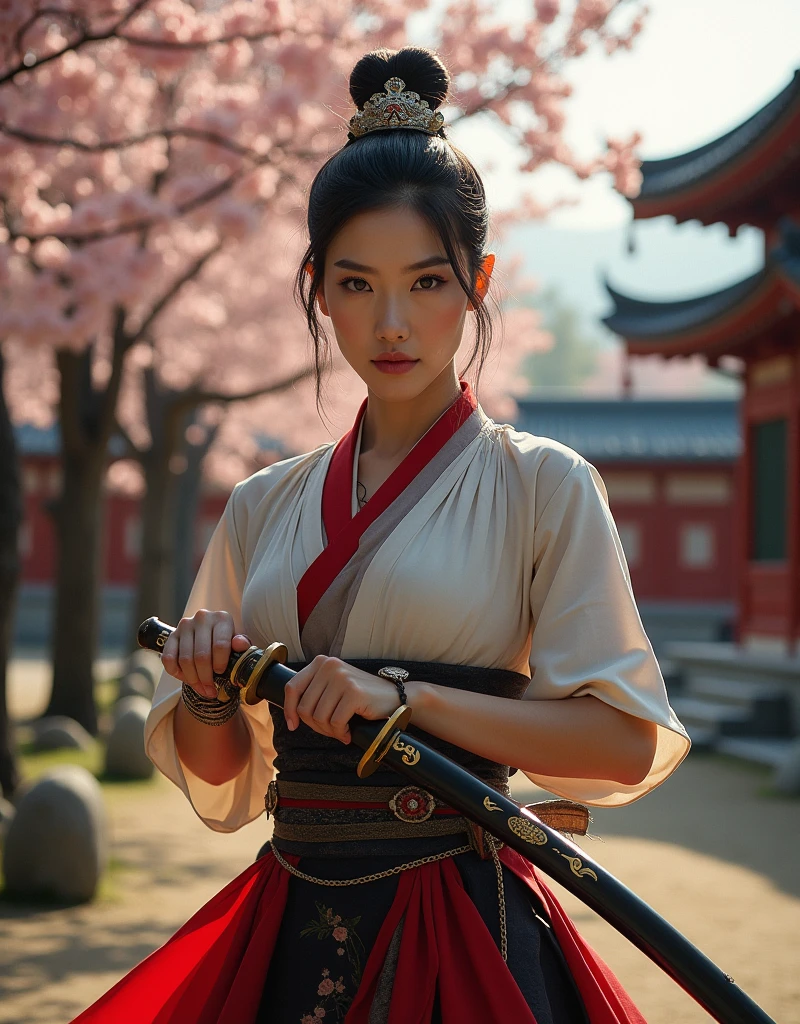 General's wife, Thick muscles and katana, wider shoulders, Muscle Arms , Very muscular, super heavy muscles. korean lady, woman, extremely beautiful, Super Sexy, 50 years old, Samurai Pearl