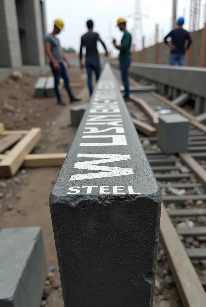 A ribs rebar/tmt bar / reinfocement bar, which is the print name on uppar part of rebar print text "ALAM STEEL"
