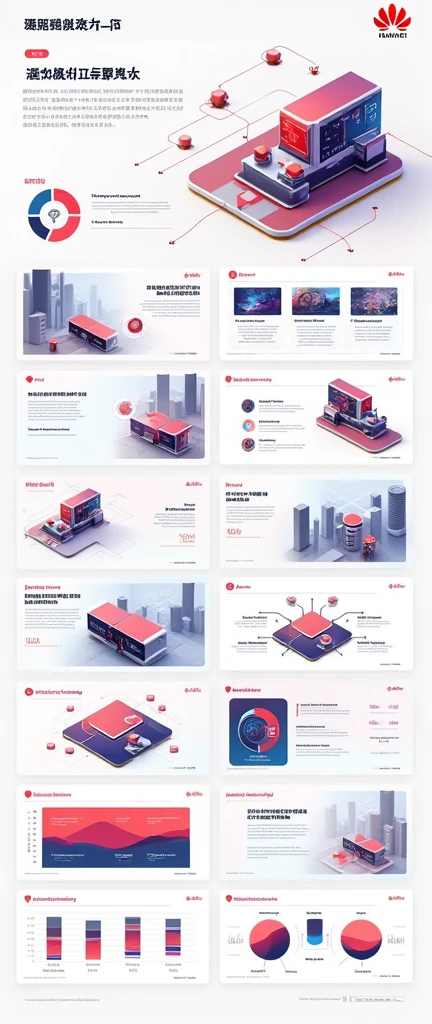 Help me generate an AI game art application analysis,Similar to long PDF,Portfolio format,Don't need too many colors,Be formal,The combination of Huawei's red and technological blue,White background,Need to include typographic elements,Design elements, etc.,Novel board style,Reference dribbble,Behance and other creative websites。