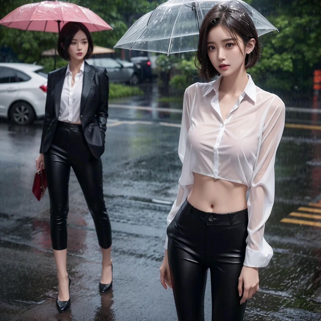 exy pose、Hair getting wet in the rain、Mr.々Hair style、Short Hair、Transparent shirt、Beautiful woman getting wet in the rain、typhoon、Get wet without an umbrella、Beautiful woman in the rain、雨で濡れたBeautyOL、Detailed face、Realistic、beautiful girl、Beauty、Office Lady Uniform、beauty、Beautiful woman、Narrow waist、Handsome woman、Tight pants look、suit、Sexy pose、タイトなsuitパンツ、雨で濡れたsuit、Wet naked shirt、See-through shirt、Shot in heavy rain、Naked shirt、Gaudy colored underwears