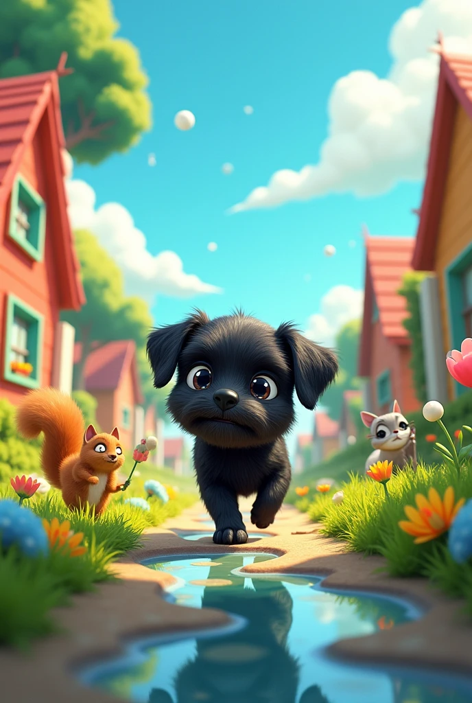Animation famine small black dog