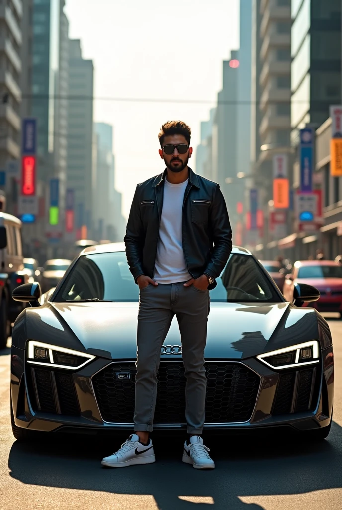 Vijay Thalapaty standing infront Audi R8 