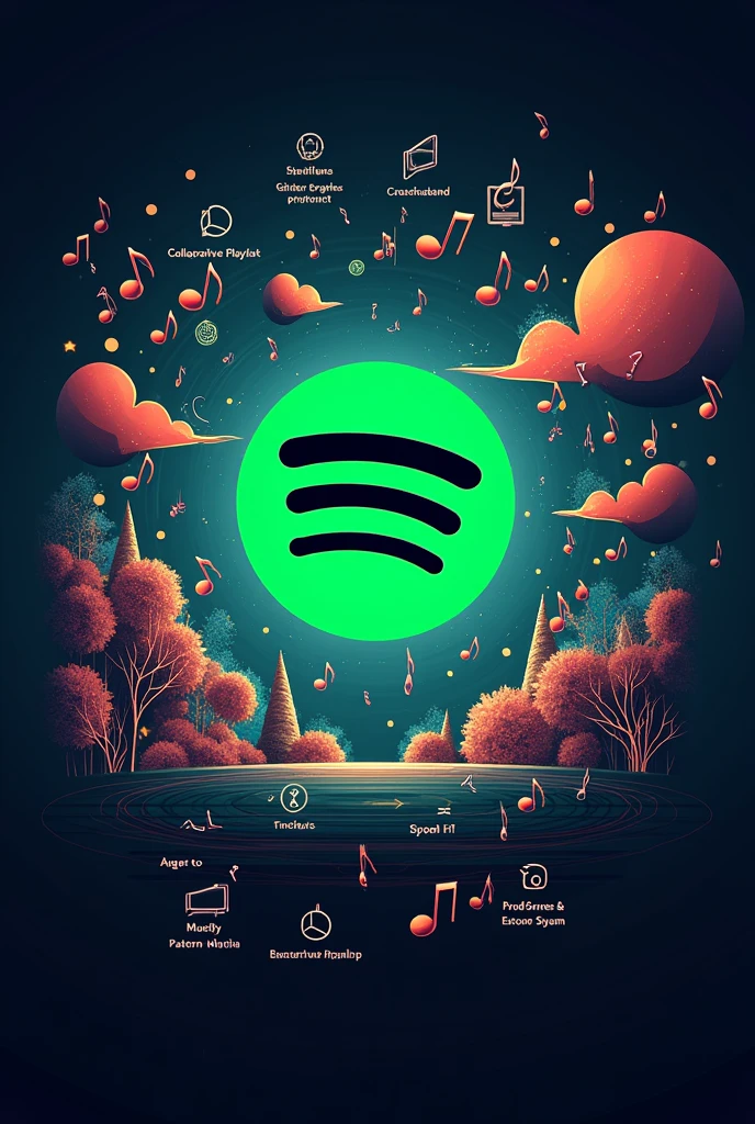 Spotify logo write"Collaborative Playlists
Crossfade and Gapless Playback
Enhanced Search and Discovery
Lyrics
Spotify Radio.
Social Sharing
Artist Pages
Car View and Car Thing
Sleep Timer
Cross-Platform Integration
Premium Duo and Family Plans