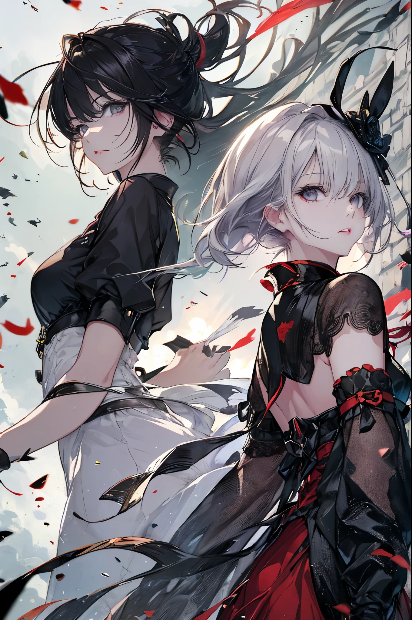 (Highest quality、High resolution、8k、mysterious、masterpiece:1.2)。Yoshitaka Amano-style depiction。The cruel and inhuman Yamada Asaemon。she、The role of testing swords in the Edo period。Dark circles under the eyes。A crisscross pattern on the back to roll up the sleeves。First to behead、assassination、Executioner。A long Japanese sword on his waist。The gleam in his eyes is gone、Hollow。ただし誰が見てもshe剣の達人で、There is a sense of determination that leaves no room for doubt。White hair from stress、Unkempt hair and quite large。She is certainly attractive as a woman。Blood splatter。Overwhelming strength and charm。Bloody bandages on his wrists and ankles、Samurai clothing。Samurai。A crowd of commoners々And pass by。Bold Pose、Upward glance,drooping bangs、Shooting from below、Peep、Looking straight down、Angle seen from the foot,(((Shooting from various angles)),Peeking from above,whole body