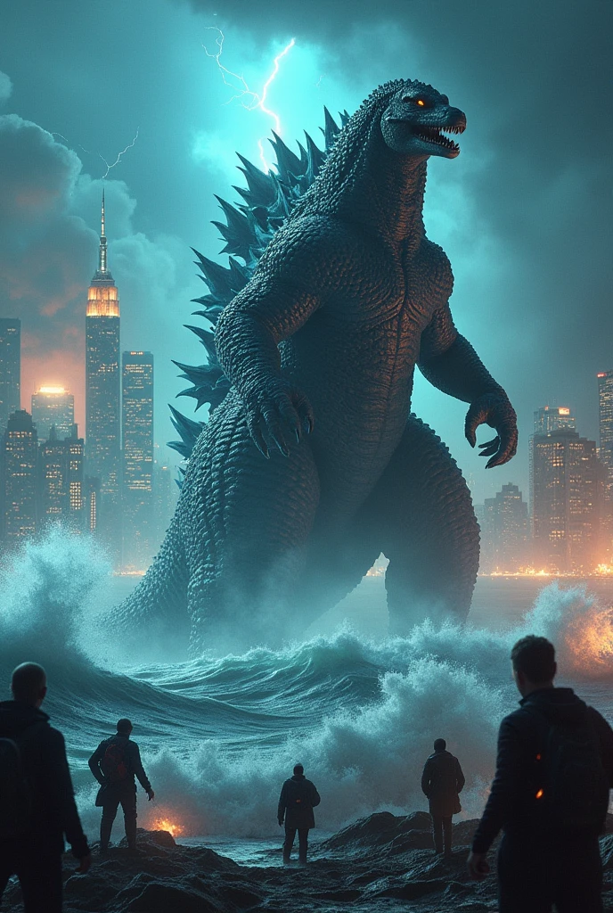 A sea monster fight with Godzilla in america 
