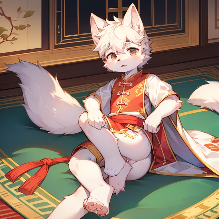 Samoyed boys，Furry people，Cute appearance，Characteristics of a -yead boyort and small，prince，Chinese traditional clothing，permanent，Indoor bright background