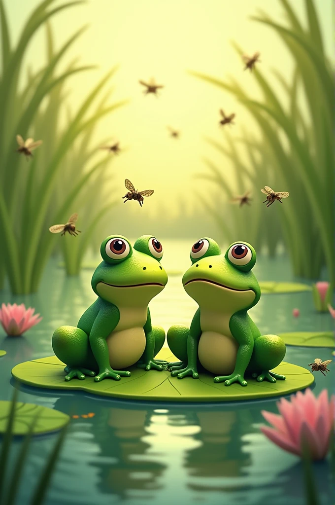 Two frogs are eating flies.