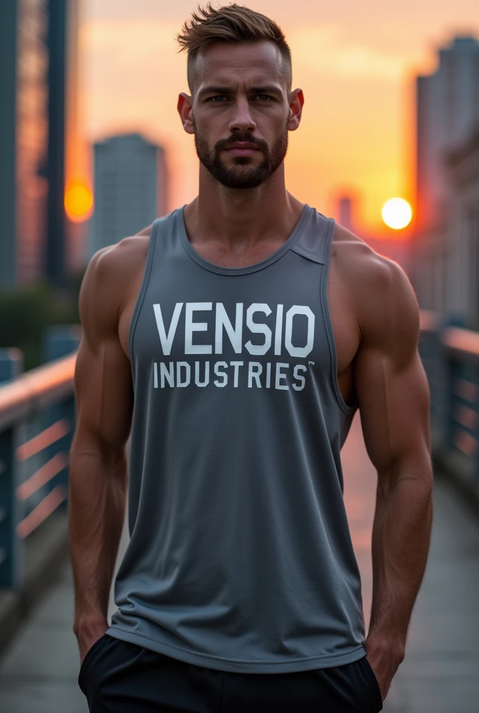 Make men singlet with logo letters VENSIO INDUSTRIES without wearing