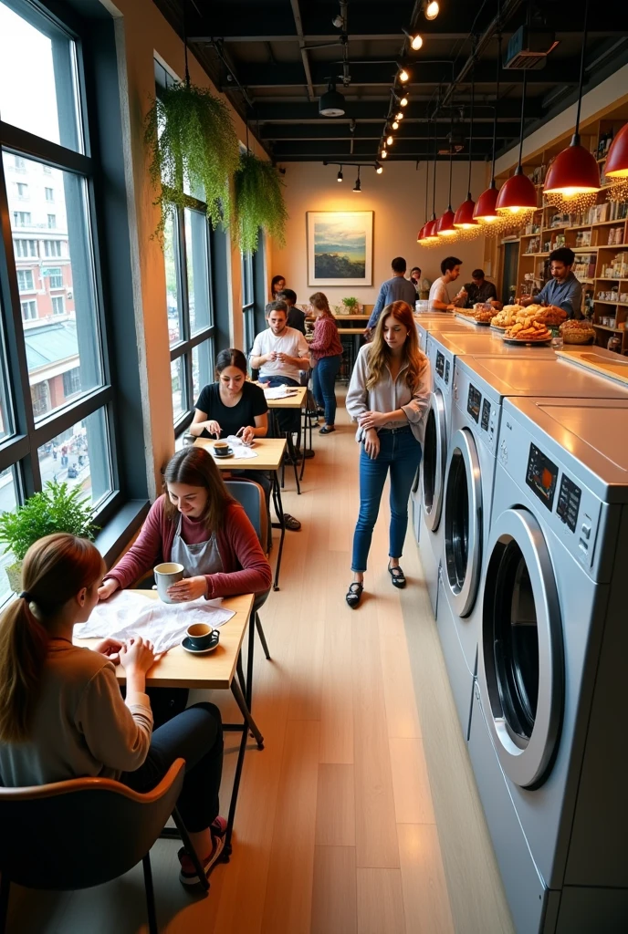 Automatic laundry shop and cafe on the 2nd floor