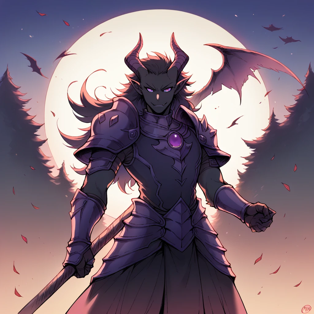 djayo, score_9, score_8_up, score_7_up, score_6_up, Evil Dragon with ebony black fur and Dark Purple eyes in demonic armor (outdoors night)