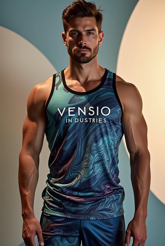 Make men singlet with beautiful design with logo letters VENSIO INDUSTRIES without wearing