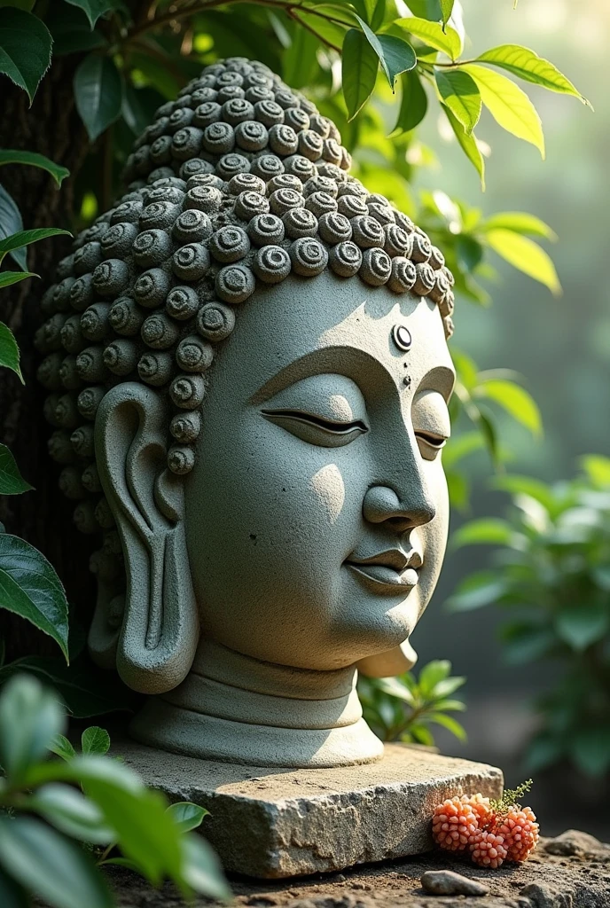 Buddha face on stone