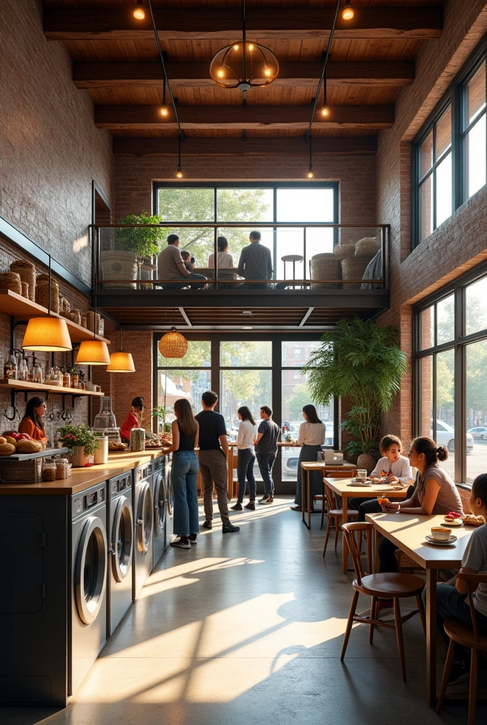 Automatic laundry shop and a cafe on the 2nd floor.