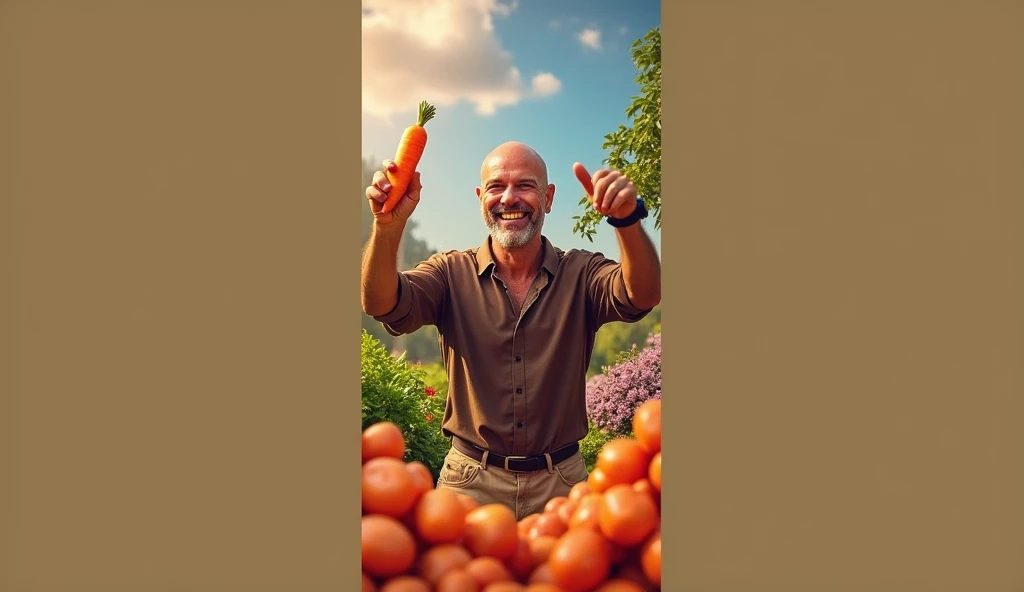 Bald man with a carrot in hand