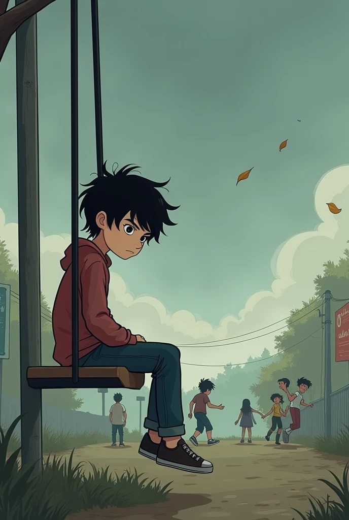 Cartoon illustration depressive ager who's distancing themself from people
