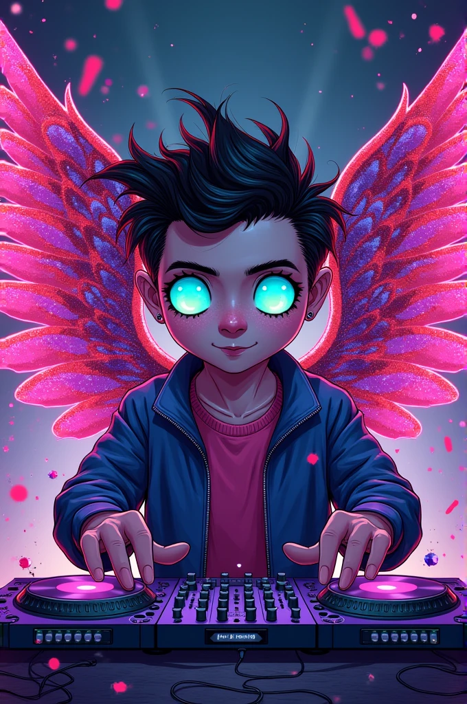 mascara. For a half-faced DJ from the nose up with a weird appearance with wings and googly eyes with sharp colors