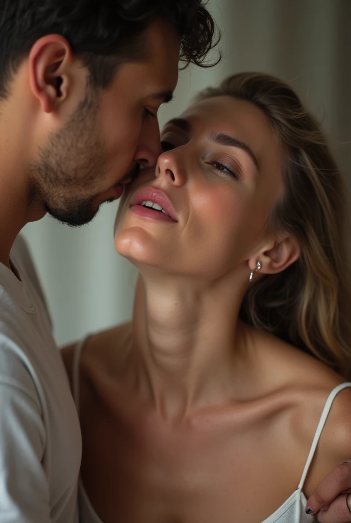 A mature woman whose penis is licked straight by a man.