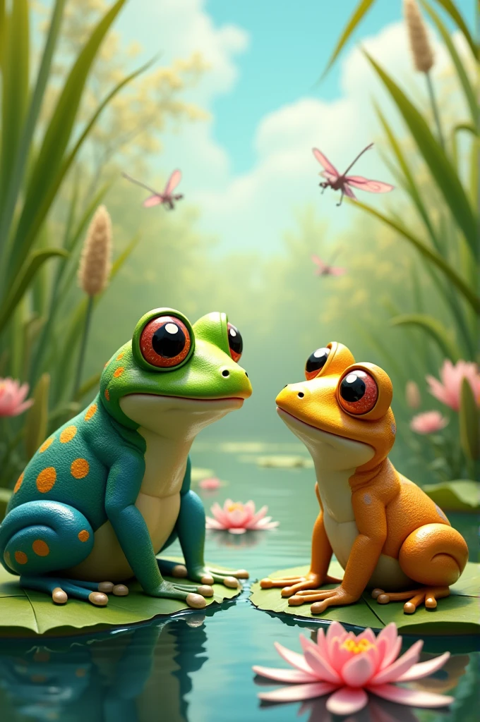 Three frogs are talking.