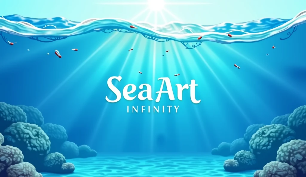A blue style poster,It says"SeaArt Infinity",Clean style,Natural comfort,Bright,Realism,Reality