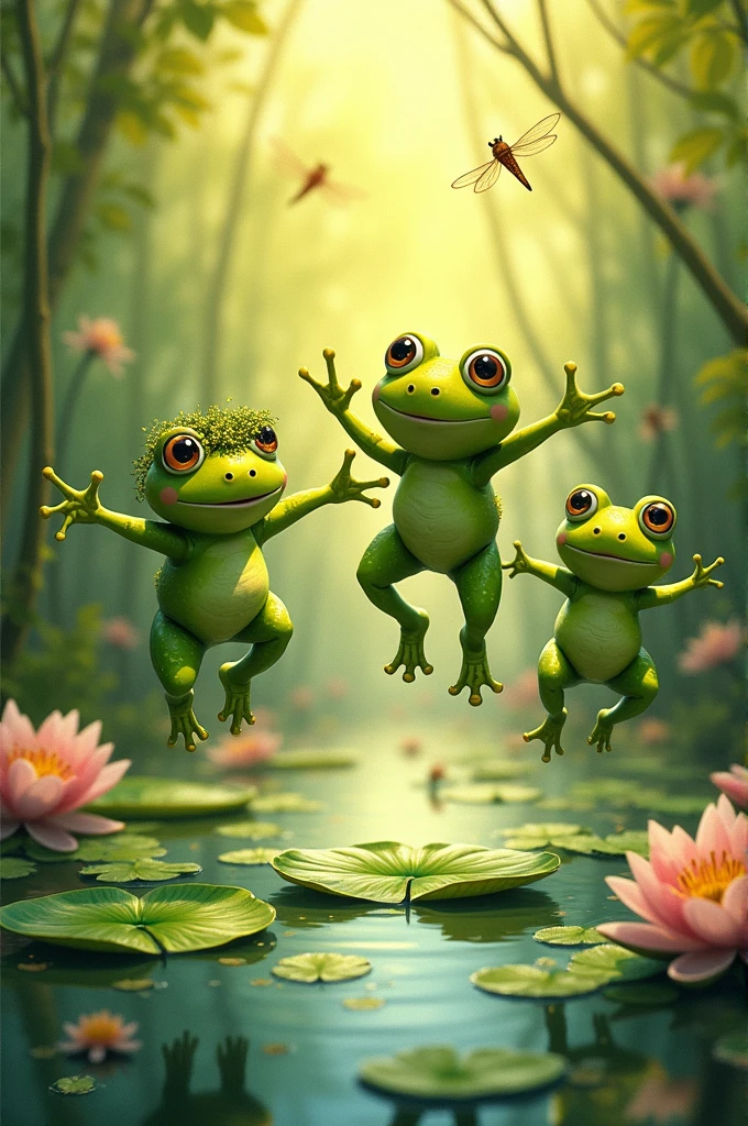 The frogs are having fun.