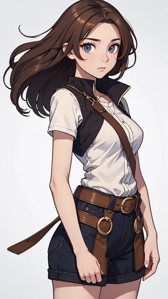 (((masterpiece, best quality, ultra highres, 1 girl, solo, no background))), super detailed skin and face and eyes and finger, beautiful japanese woman, small breasts:1.5, skinny, light brown hair, very short mush hair, cowboy shot, white background, 2D anime, boyish, expressionless, Various clothes, Various poses, Please draw the entire character within the frame, ensuring that the head, arms and legs are not cut off, with the character positioned centrally, female genitals visible through tight clothing, 