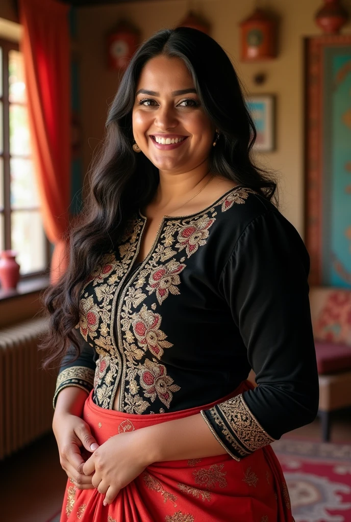 A indian bhabhi with big boobs size 42 wearing blouse and black