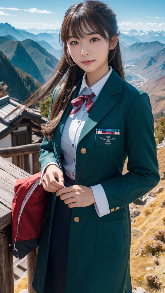 Super detailed, High resolution, Super detaileded, highest quality, wonderful, highest quality,Integrated 8K wallpaper, cinematic lighting, stewardess、20-year-old、Japanese、in mountain
