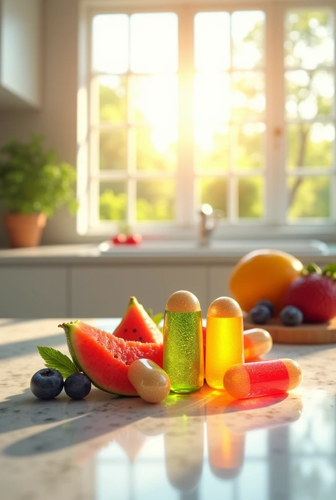 Whey protein capsules are beneficial to the body. Complete nutrients, fruits, vegetables, and meat are mixed in the capsules. They are colorful and refreshing to eat but good for the body.
