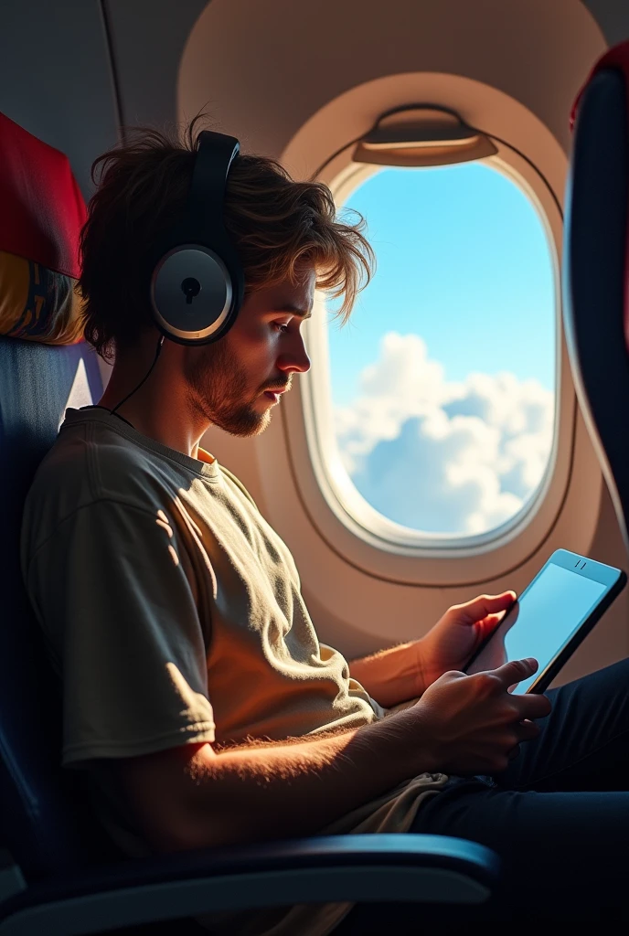 Watching videos while sitting on a plane