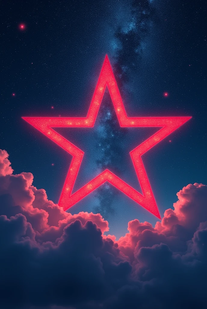 A starry sky with a large star-shaped cutout in the middle of the bright red piece