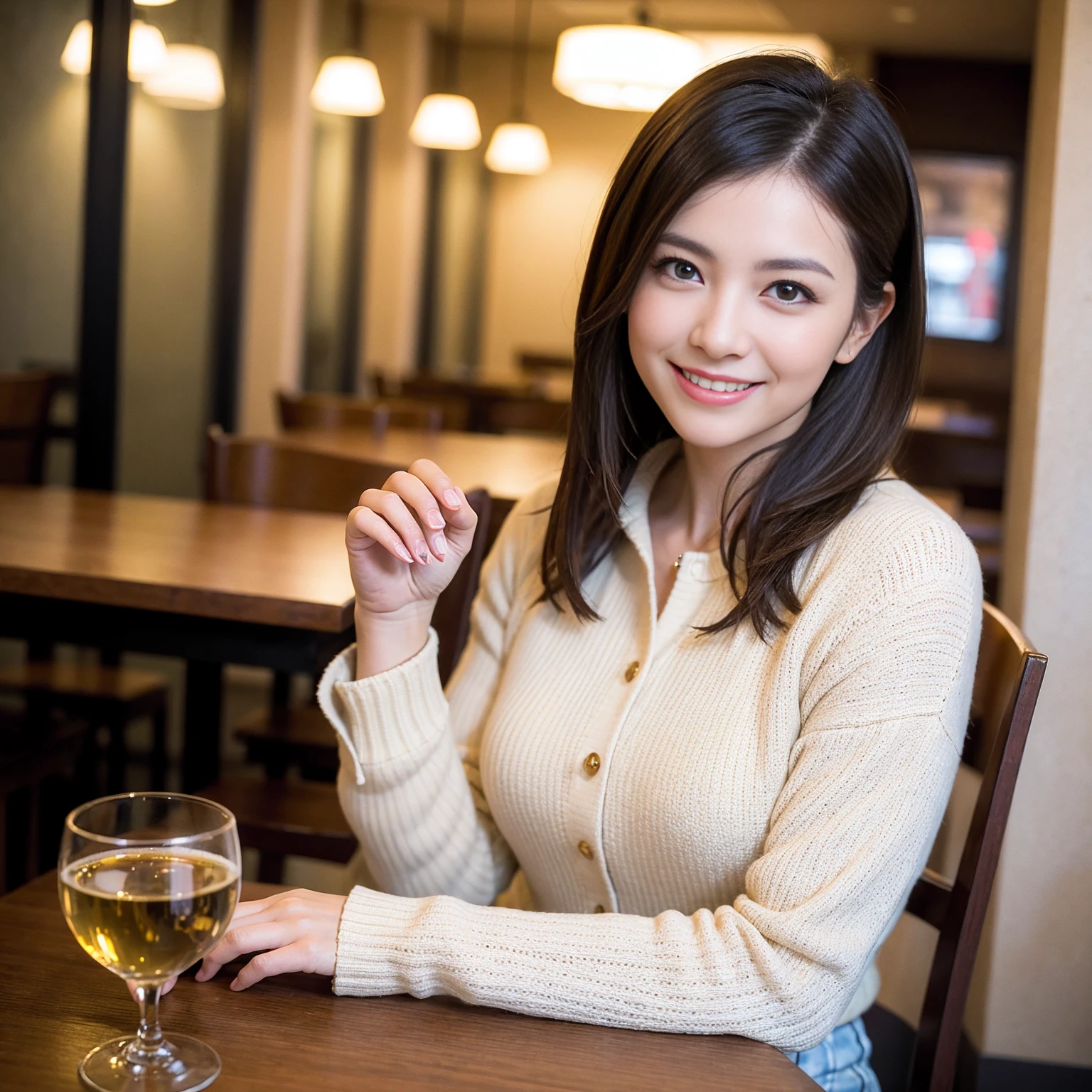 ((Highest quality、8k、masterpiece:1.3))、slimカップル、modelカップル、(Realistic, Intricate details:1.2), sashimi、Tempura、Japanese sake、Shochu 、Amazing view of the sunset sky and clouds、A bright smile、The wonderfulness of smile、Bright image、The beauty of wine, Beautiful Face, blue eyes, The light shines on your face, blush, short hair,Bright Face、 (Age 37), 39 years old, sparkling wine、Two beauties、Brown Hair、Shortcuts、Long sleeve shirt、dress、Beautiful woman 1, (slimな顔), (The body is slim), (Brown Hair), (Shortcuts), cheeks turn a little red,Attractive beauty、restaurant, In a prominent place (From the waist up) Nova Frog Style, actress, model, Upper Body, White wine, slim, smile, (smile: 1.15), Beautiful fine grain, Depth f/2,saturation, High Contrast, Strong light and shadow,Moist Body:1.5、3D texture、Delicate eyes、Brown Hair、The hair is very shiny、