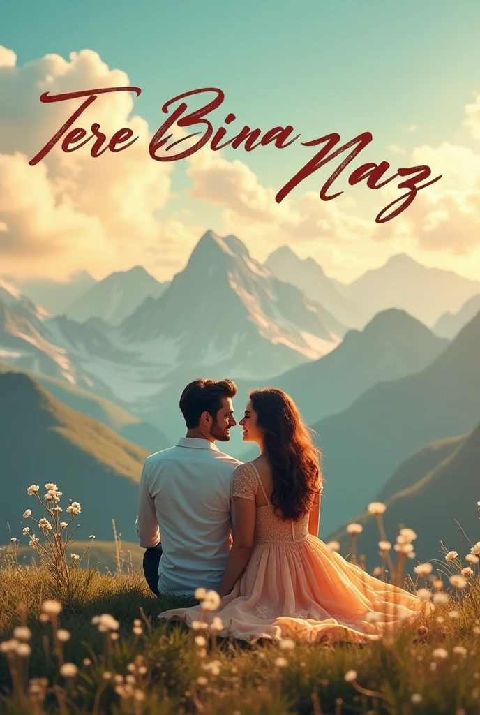 Make a poster for song call tere bina naaz couple sitting in mountain