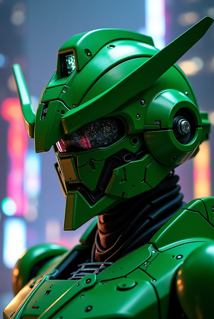 Green robot head, similar to Gundam 